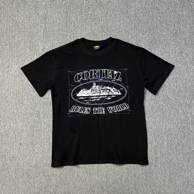 Американский Corteiz топы серия Alcatraz с HD-печатной графикой, Gothic Dark Style, короткий рукав, модная бренда одежда