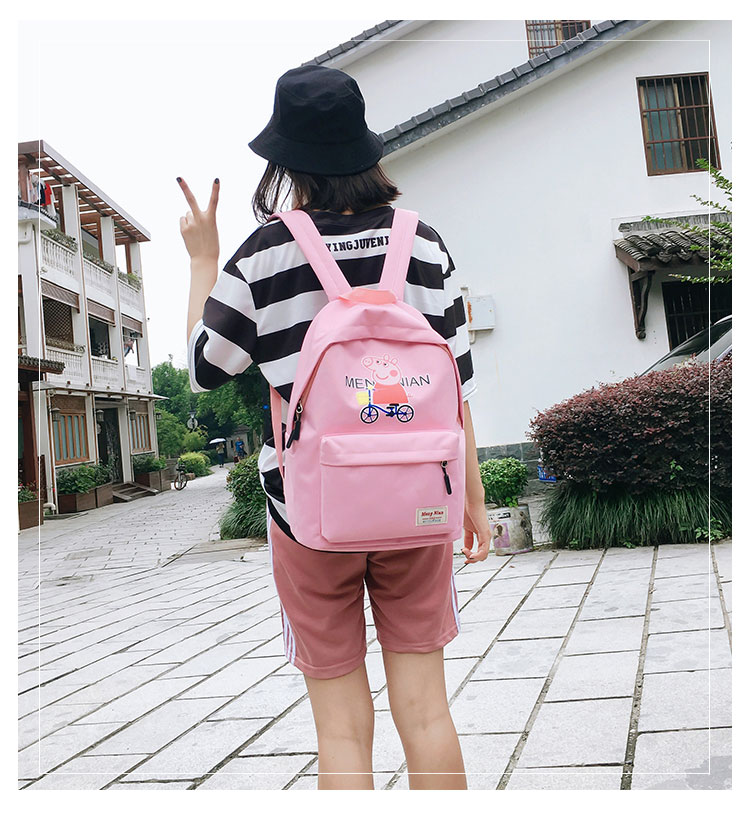 Pig Peggy School Học sinh Túi đi học dễ thương Nữ 2018 Mùa hè Mới học sinh trung học cặp đi học nữ