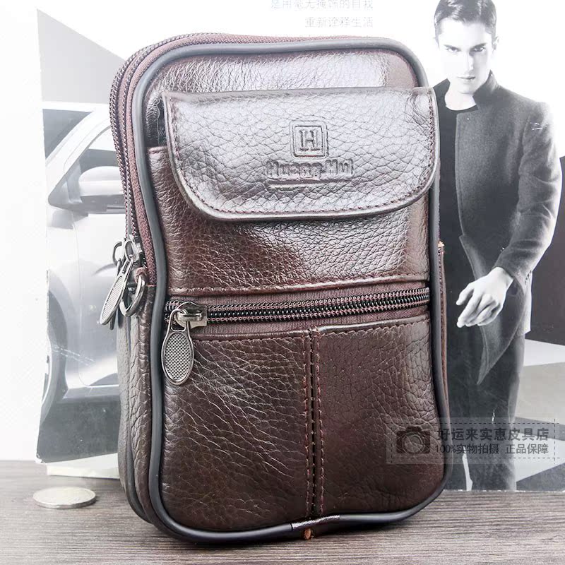 2109 túi nam mới đa chức năng Túi đeo lưng bằng da Túi đeo chéo 6-7 inch - Túi điện thoại túi đựng điện thoại da thật