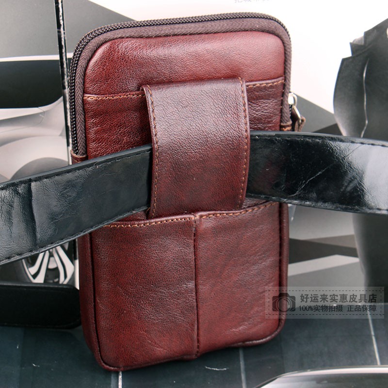 Người đàn ông mới của vành đai da vành đai túi 6 inch 6.5 inch 7 inch túi điện thoại di động dây kéo da ngang và dọc đôi tui xach juno