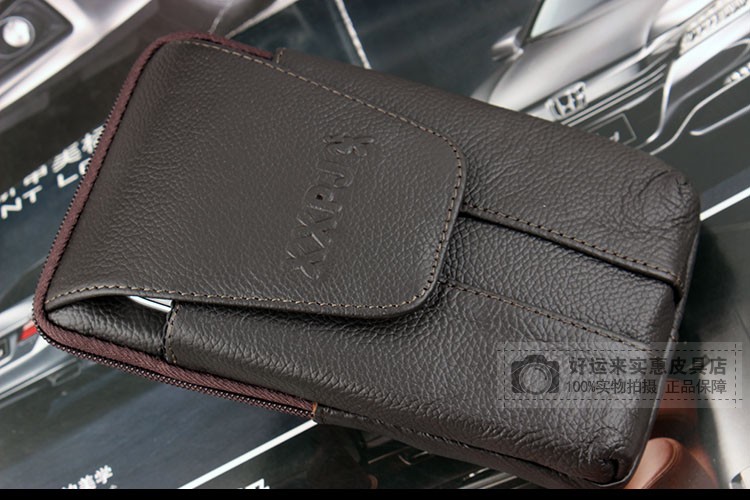Người đàn ông mới của vành đai da vành đai túi 6 inch 6.5 inch 7 inch túi điện thoại di động dây kéo da ngang và dọc đôi tui xach juno