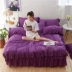 Chăn bông dày trải giường kiểu công chúa cotton cotton quilt 1,5 / 1,8 m giường váy giường bốn bộ gối mền 2 trong 1 Bộ đồ giường bốn mảnh
