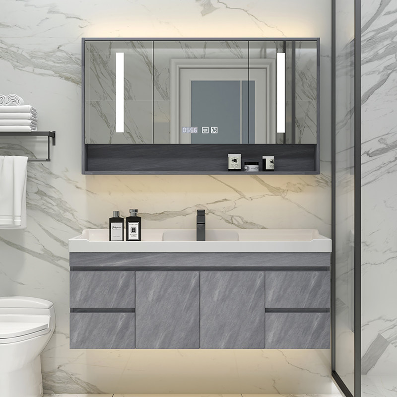 Solid Wood Makeup Room Floor Type Washbasin Wash Washstand Washbasin Smart Mirror Except Foggy Mirror Cabinet Bathroom Suit Combination