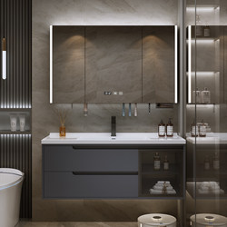 Ceramic All-in-One Basin Storage Solid Wood Bathroom Cabinet Combination Toilet Wash Table Wall-Mounted Wash Basin Cabinet Wash Basin
