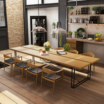 Large industrial wind solid wood conference table long table simple modern desk computer desk creative negotiation table and chair combination