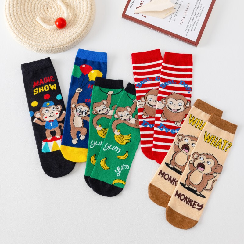 Cartoon Monkey Mid-Calf Socks for Women, Cotton, Cute Student Socks, Multi-Color, Trendy Socks Cartoon Monkey Mid-Calf Socks for Women, Cotton, Cute Student Socks, Multi-Color, Trendy Socks