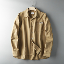 Water Washed Yarn Card Fabric Foreign Trade Day Single Autumn Mens Day Ensemble Retro Loose Long Sleeve Shirt Lining Male Tide