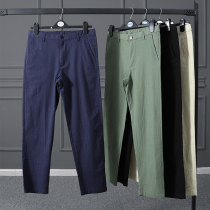 Cotton and linen Daily single foreign trade factory cut mens spring and summer thin solid color elastic waist casual pants men