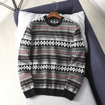 Ethnic style wool blend foreign trade cut autumn and winter mens knitted jacquard fashion casual sweater sweater