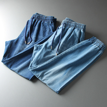 Cotton enzyme washed foreign trade factory shipped mens soft casual elastic waist jeans long pants tide