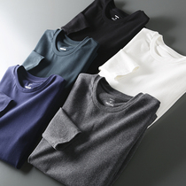 Passenger fabric thick washed wool foreign trade tail mens round neck base comfortable sanding long sleeve T-shirt