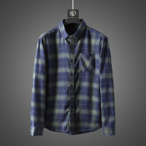 Large size plaid shirt skin-friendly washing wool material Foreign Trade mens casual color color plaid long sleeve shirt