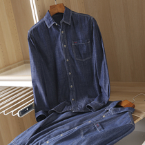 Classic primary color Four Seasons wild trade cut tail goods mens casual denim long sleeve shirt shirt mens tide