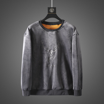 Winter plus velvet thickened warm top factory cut mens velvet round neck sweater top base shirt