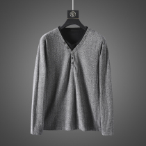 Fabric really comfortable stacking design mens spring new padded long sleeve T-shirt mens tide