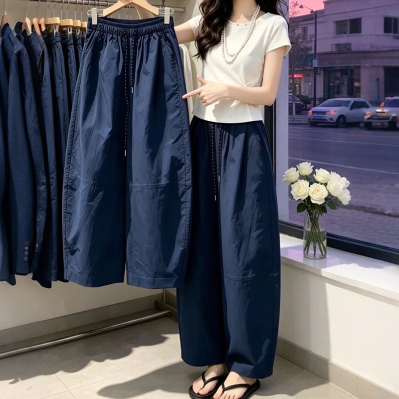 Summer Thin Fashion Balloon Wide-Leg Pants for Women, Plus Size, High-Waisted, Slimming, Loose, Casual, Cropped Scimitar Pants