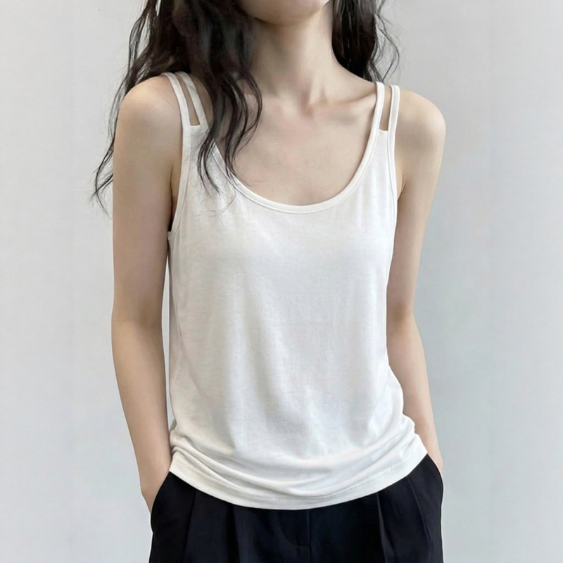 Plus-Size Fashionable Simple Pure Cotton Camisole for Women 2026 Summer, Suitable for Chubby Women, Covers Side Breasts, Slimming, Sleeveless Inner Top