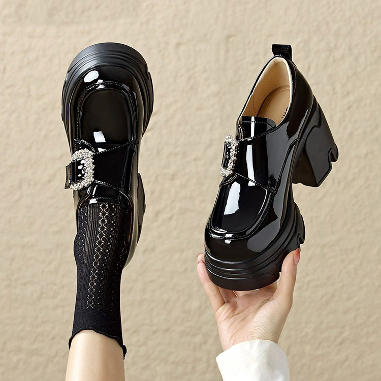 Chanel-Style Single Shoes, High Heels, Chunky Heels for Women, 2025 New Autumn Thick-Soled Loafers, Small Leather Shoes, Platform Soles for Height Increase