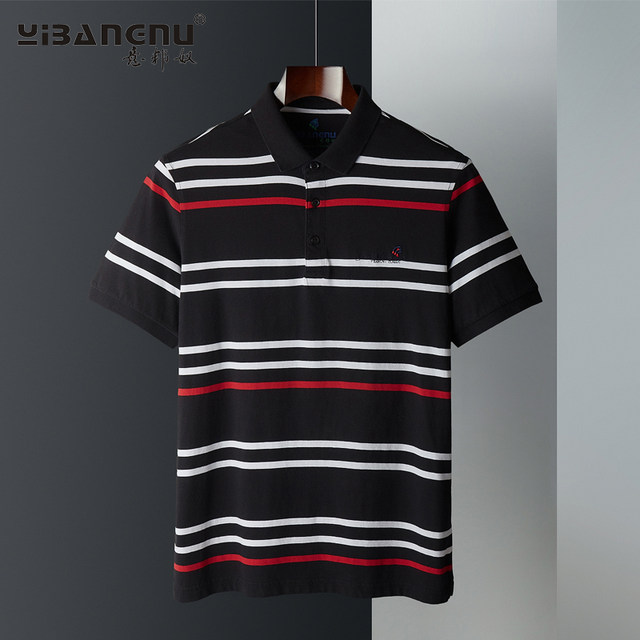 Yibonnu summer thin pure cotton short-sleeved T-shirt men's young dad business formal polo shirt washed