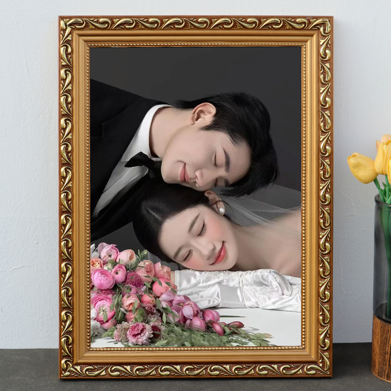 European-Style Retro Gold Carved Photo Frame Wedding Photo Decorative Picture Frame 16inch 24inch Wall-Mounted Bedroom Family Portrait Frame