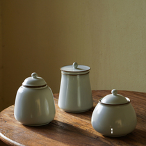 Zhenshantang Ru Kiln Open Slice Tea Caddy Medium Wake-Up Tea Caddy Pure Handmade High-grade Ceramic Tea Caddy Storage Tea Caddy