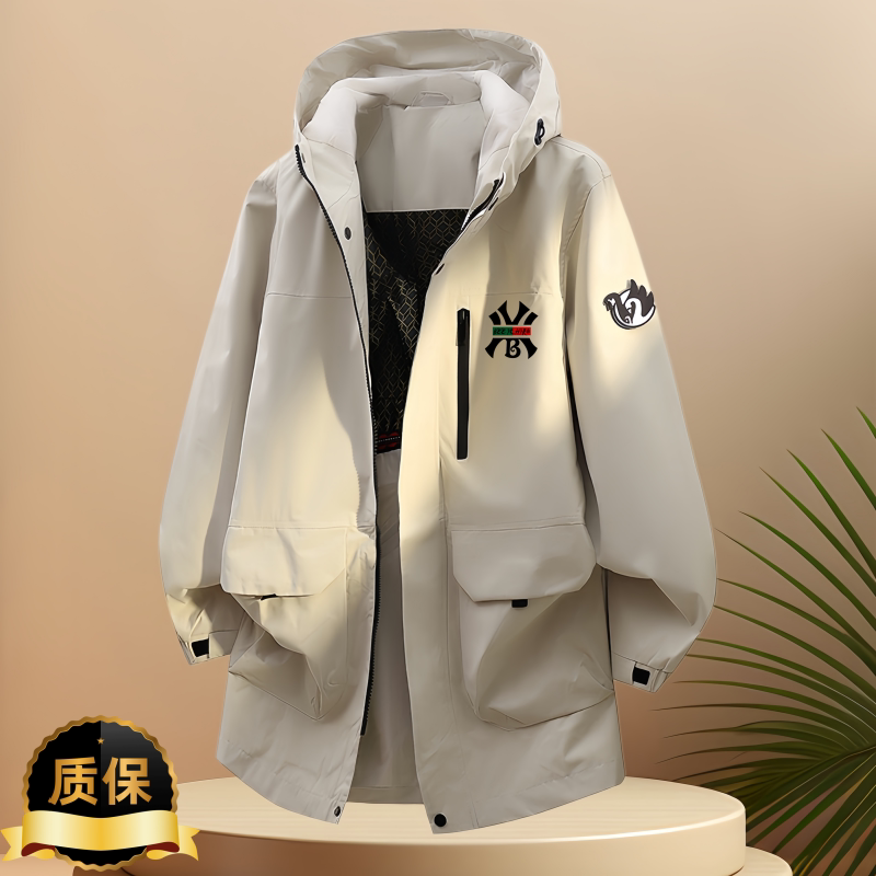 New Trendy Brand High-End Mid-Length Spring Lightweight Men's Pilot Hooded Jacket Versatile Windbreaker