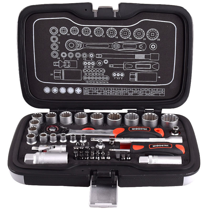 Taiwan imports 45 pieces of spark plug suit ratchet wrench 12 angular sleeve car maintenance tool German quality