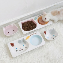 Cute little pig ceramic single double water kitten dining bowl grain rice basin anti black chin spilled health protection cervical spine