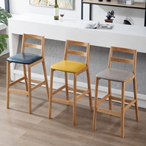 Bar chair solid wood Nordic backrest bar chair American retro home bar stool cafe wooden tall stool