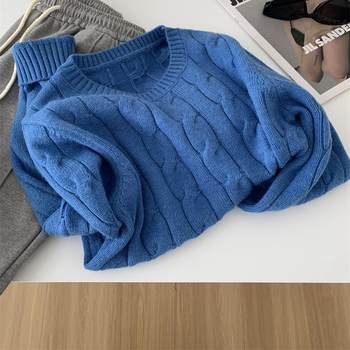 White klein blue pullover twist sweater