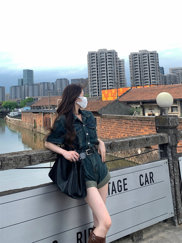 Mijing Lounge Summer New Denim Jumpsuit Shorts for Women, Thin and Fashionable for Summer, Versatile
