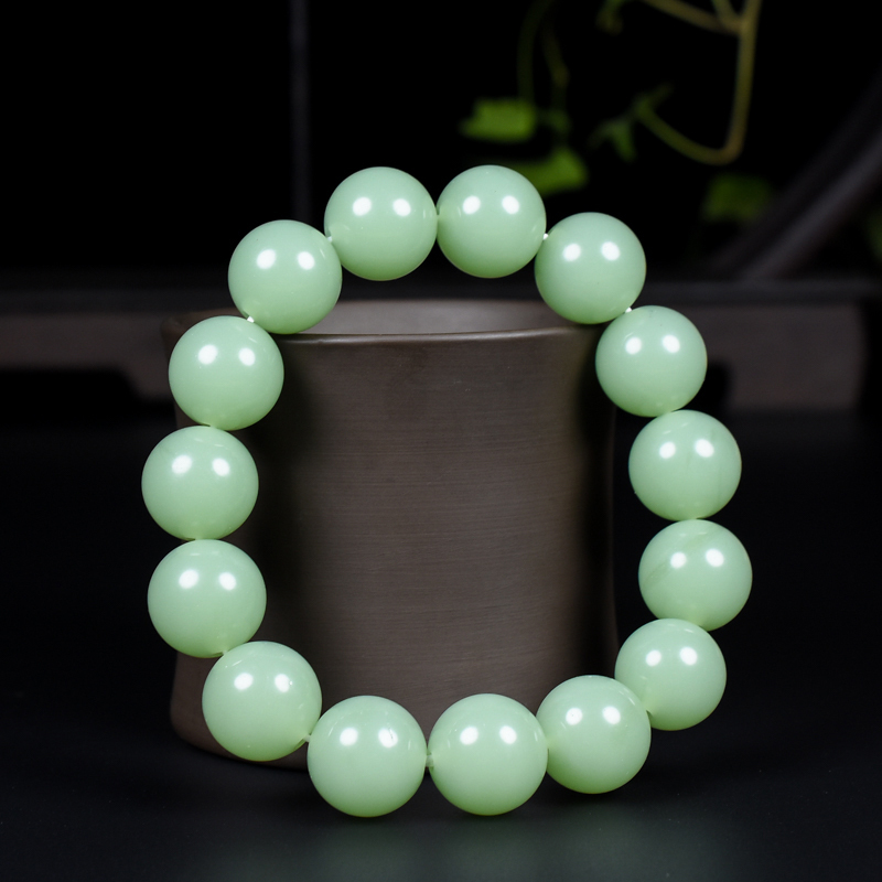 Natural Xinjiang Hetian Jade Green and White Jade Bracelets for Men and Women 14mm Round Beads Lake Green Jade Bead Bracelets