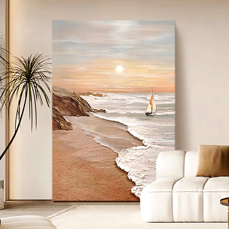 Sunrise Pure Hand-Painted Art Oil Painting Cream Style Living Room Entrance Decorative Painting Simple Modern Sofa Background Wall Hanging Painting