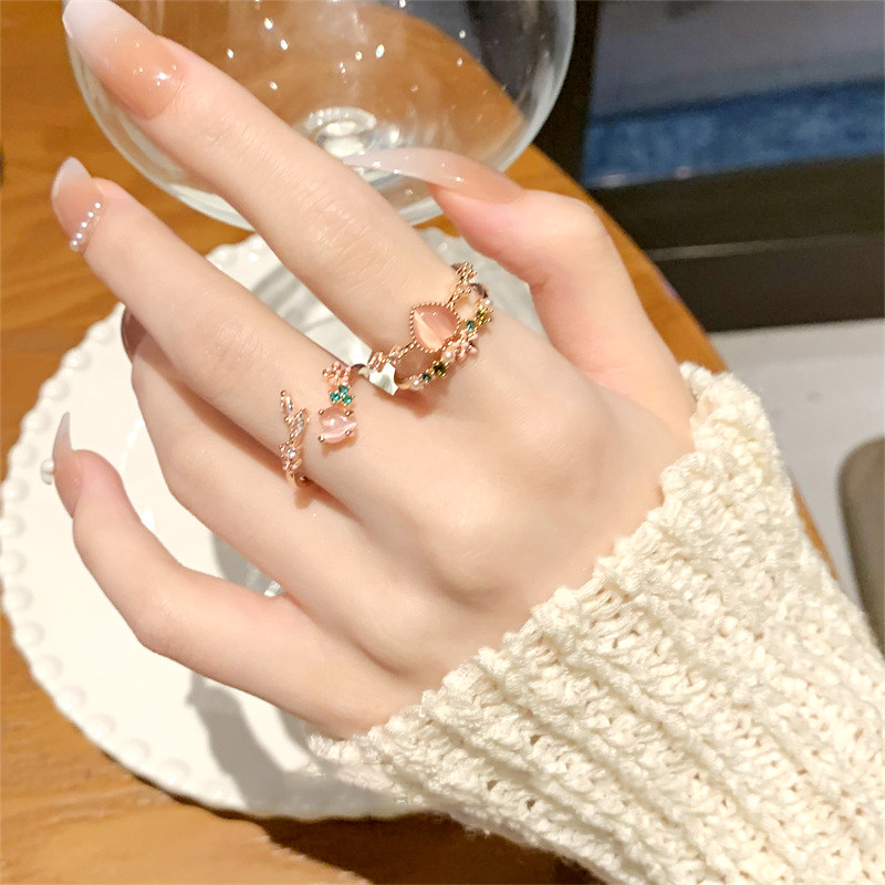 Outlets clearance 925 silver 18K gold ring niche double-layer love zircon opening adjustable ring