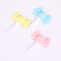 Soft Pottery Candy Cake Decoration Plug-in Butterfly Knots Candy Pink Yellow Blue Birthday Party Sweet Table Dress