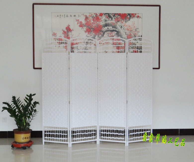 Solid wood folding screen straw rattan screen partition fashion hotel porch living room bedroom mobile folding screen simple
