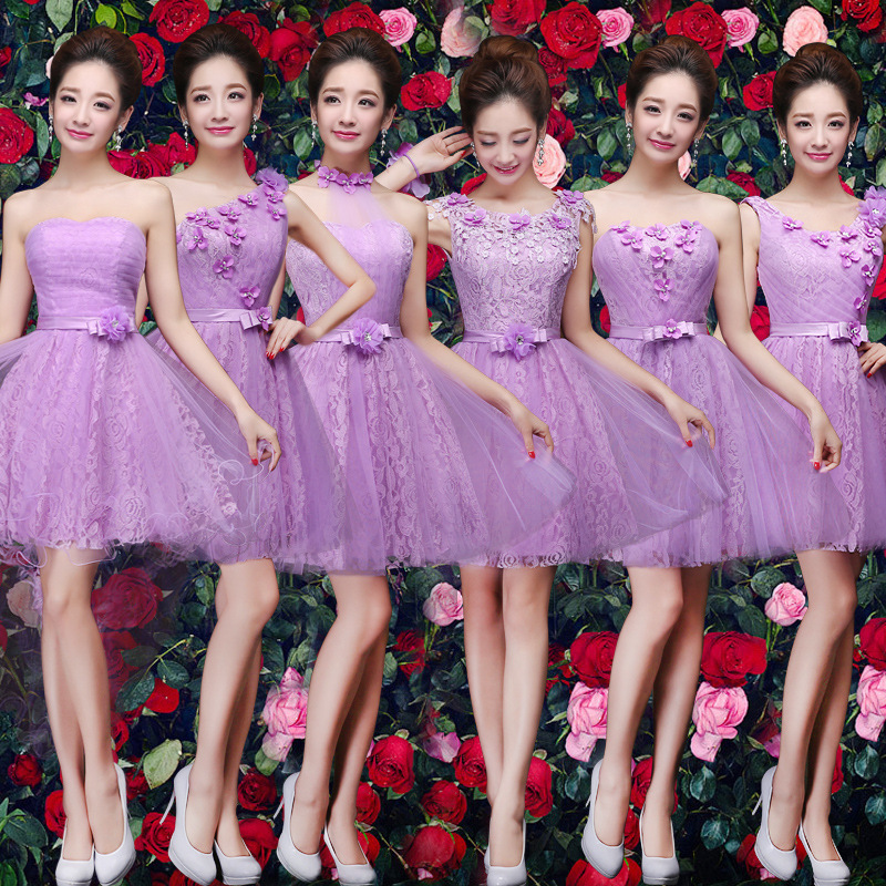 Bridesmaid Dresses 2026 New Spring/Summer Korean Style Slim Fit Sisterhood Group Dress Party Banquet Dress Purple Short Style