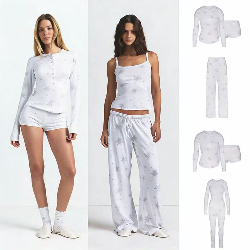 Domestic In-Stock Skims Kardashian 2025 New Christmas Snowflake Camisole Wide-Leg Pants Set for Women