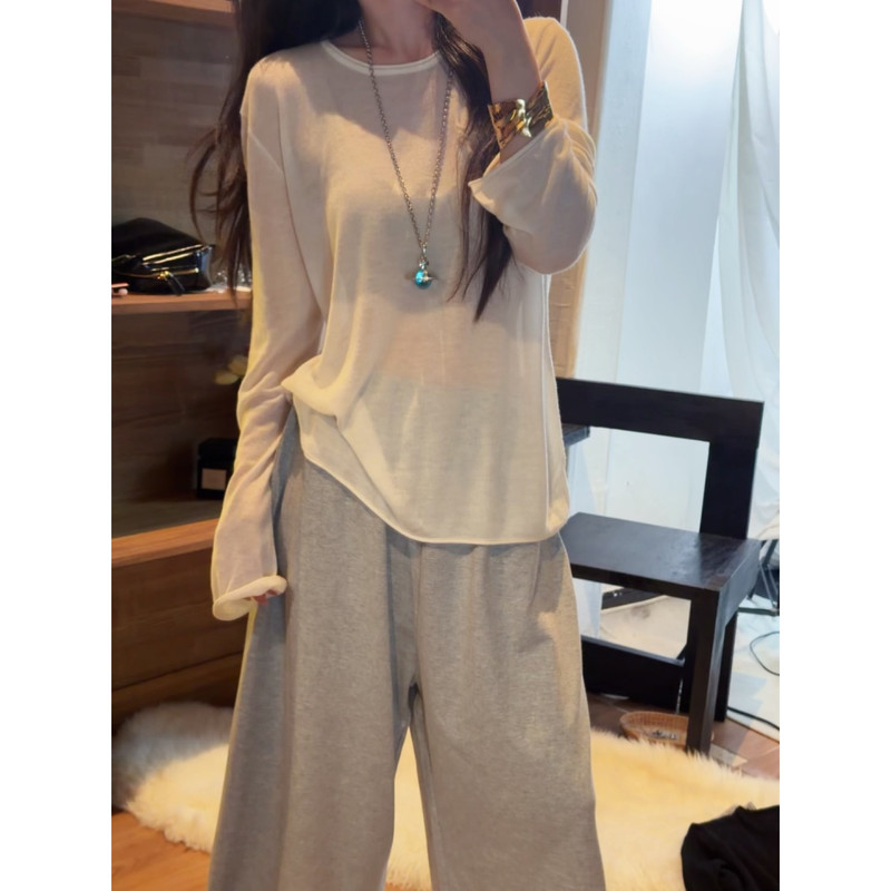 Miki.849 "Baby Skin" Water-Soluble Wool Rattan Sister Style Lightweight Pure Desire Long-Sleeve Summer and Autumn Knit Top T-Shirt Miki.849 "Baby Skin" Water-Soluble Wool Rattan Sister Style Lightweight Pure Desire Long-Sleeve Summer and Autumn Knit Top T-Shirt
