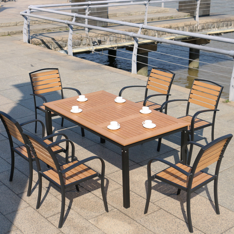 Outdoor leisure tables and chairs courtyard balcony garden anti-corrosion wood waterproof outdoor combination open-air bar plastic wood square table