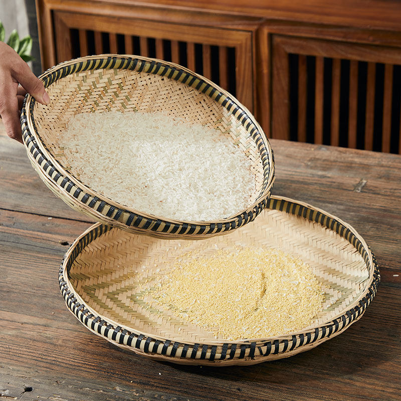 Rice Sieve Bamboo Woven Bamboo Products Bamboo sieve Sub-arc Bottom Bamboo Plaque Reinforcement Bamboo Dustpan Home Drying Without Holes Round Dustpan Containing-Taobao