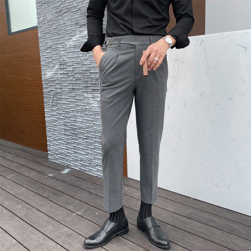 Casual Little Western Pants Male Korean version Body Trend 90% Pants Straight Cylinder Business Positive Dress Paris Button High Waist West Clothing Pants