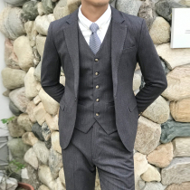 Suit suit Mens three-piece suit business formal youth casual Korean version of the trend handsome wedding small suit British style