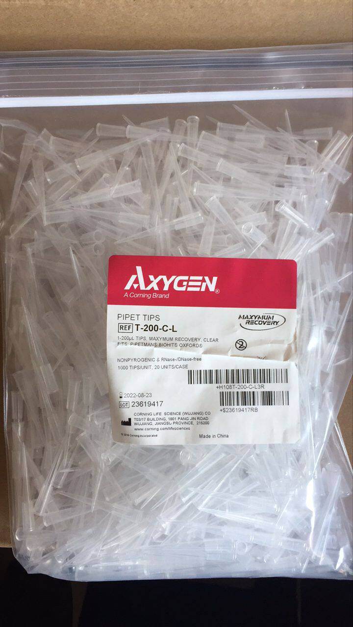 Axygen T-200-C-L 200ul透明超低吸附吸头枪头斜嘴康宁Corning