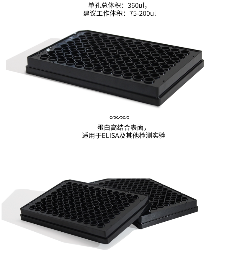 甄选 31112 96孔不可拆酶标板,黑底黑板,高结合力替换康宁3925