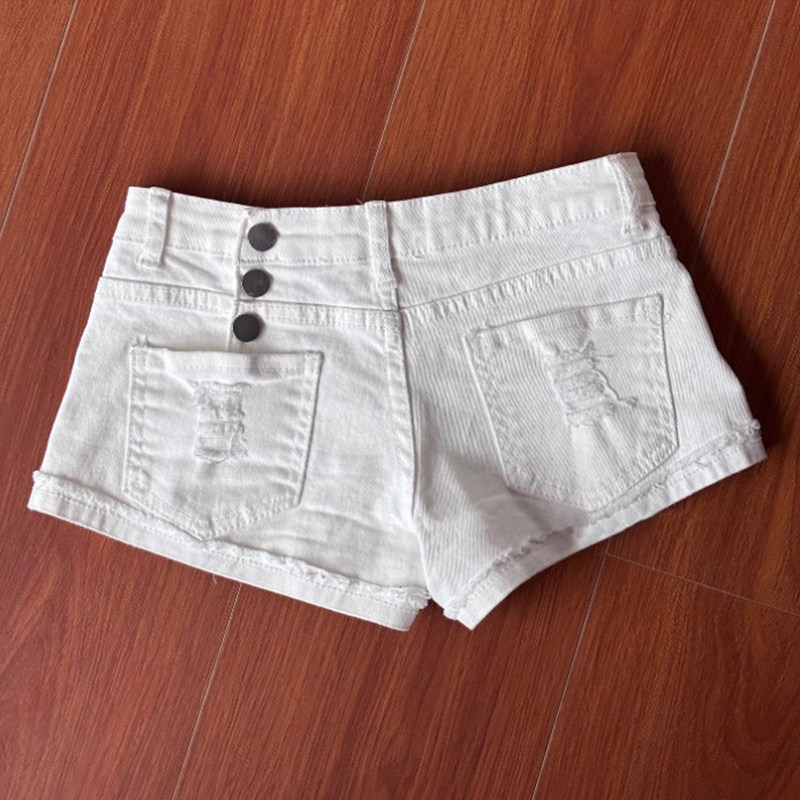 Hot Girl Stretchy White Denim Ultra-Short Shorts Women's Summer Low-Waist Petite Tight Hot Pants Ripped Sexy Pants