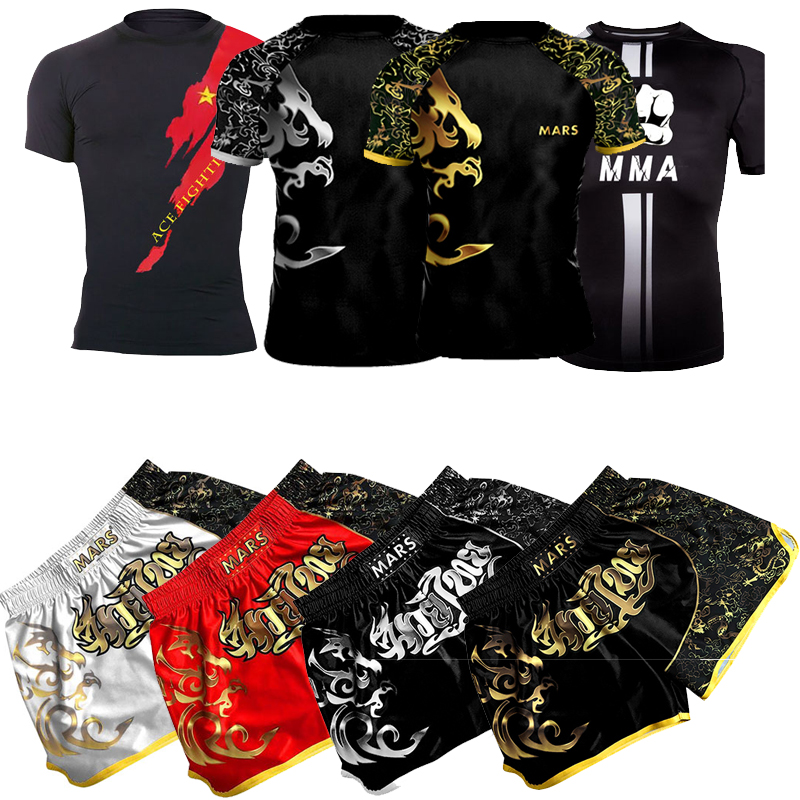 Sanda training suit suit men's fighting boxing tight-fitting quick-drying suit Muay Thai punch short-sleeved shorts gym