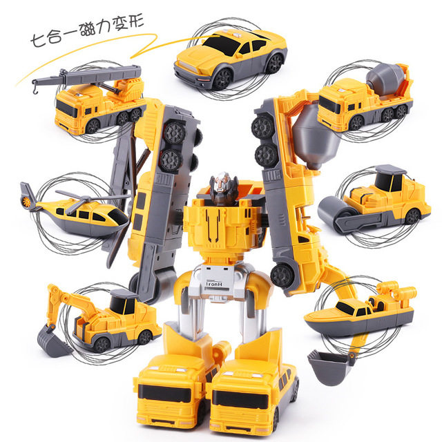 Children Engineering Car Toy Sets Groups All Types Of Cars Fire Fighting Small Car Boys Puzzle Magnetic Assembly Deformation Robots