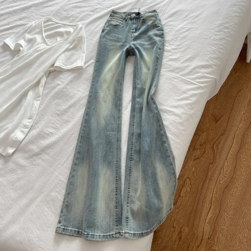 American Retro Flared Jeans for Women, Early Autumn Style, Plus Size, Elastic, Slimming, Pear-Shaped Body, Bootcut Pants