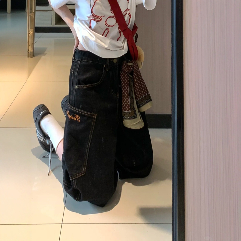 American Style Workwear Denim Shorts for Women, New Summer Style, Plus Size, High Waist, Loose, Slimming, Wide-Leg, Three-Quarter Length Pants